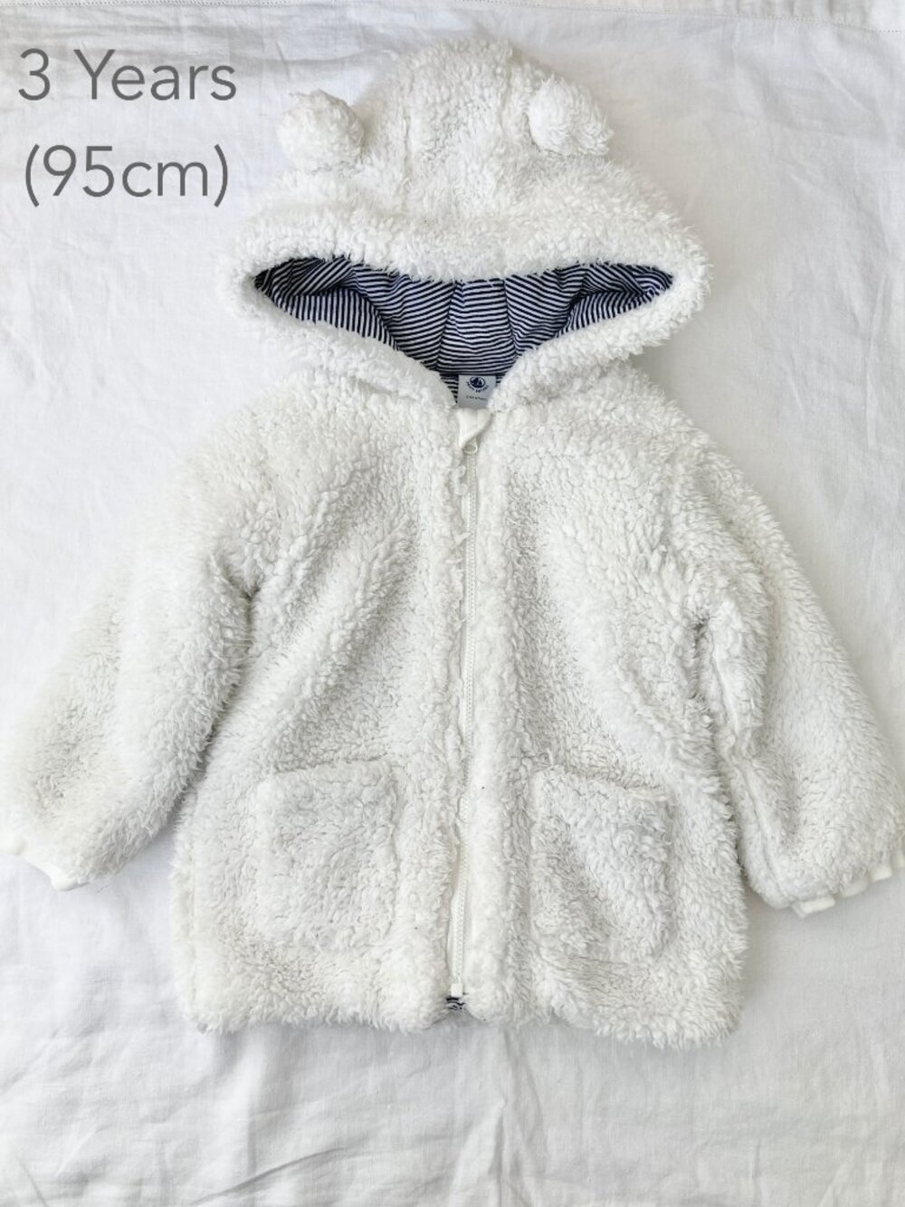 💙2/$25 Petit Bateau 3 Years 95cm Toddler Boy Girl White Fuzzy Jacket Winter